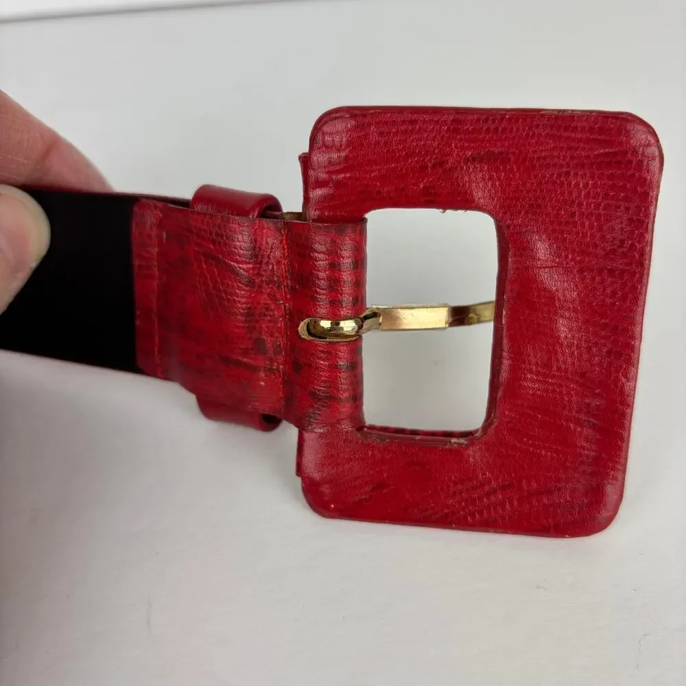 Vintage Liz Claiborne Red Leather Belt Large Snake Reptile 80s 90s